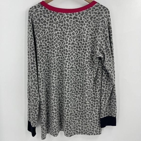 Gibsonlook Animal Print Color Trim Top Grey/Magenta M - Picture 3 of 3